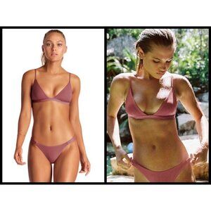 💕VITAMIN A💕 Rose Rib Bikini Set Moss Top + Carmen Bottom 12 D XL NWT